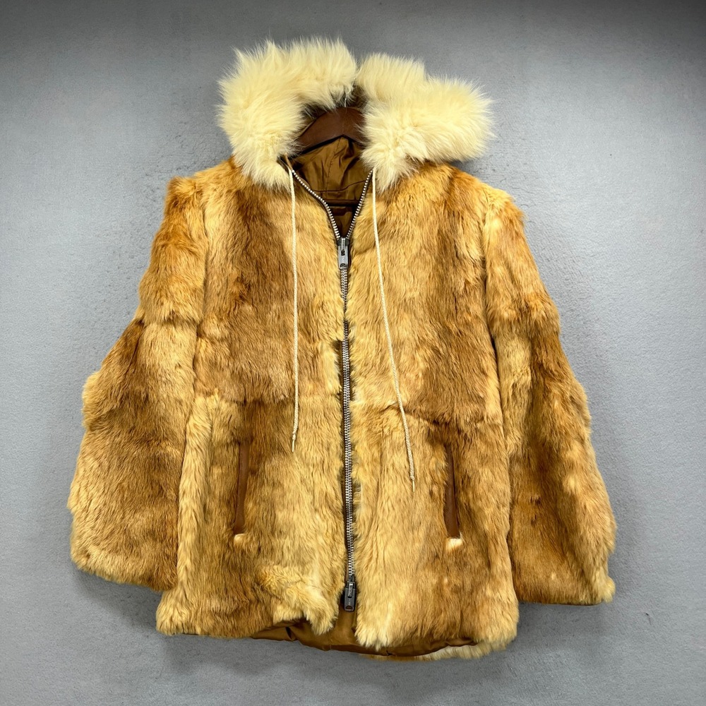 Vintage Real Fur Parka Jacket Womens M Brown Talon Zip Hooded Plush 70s Luxury